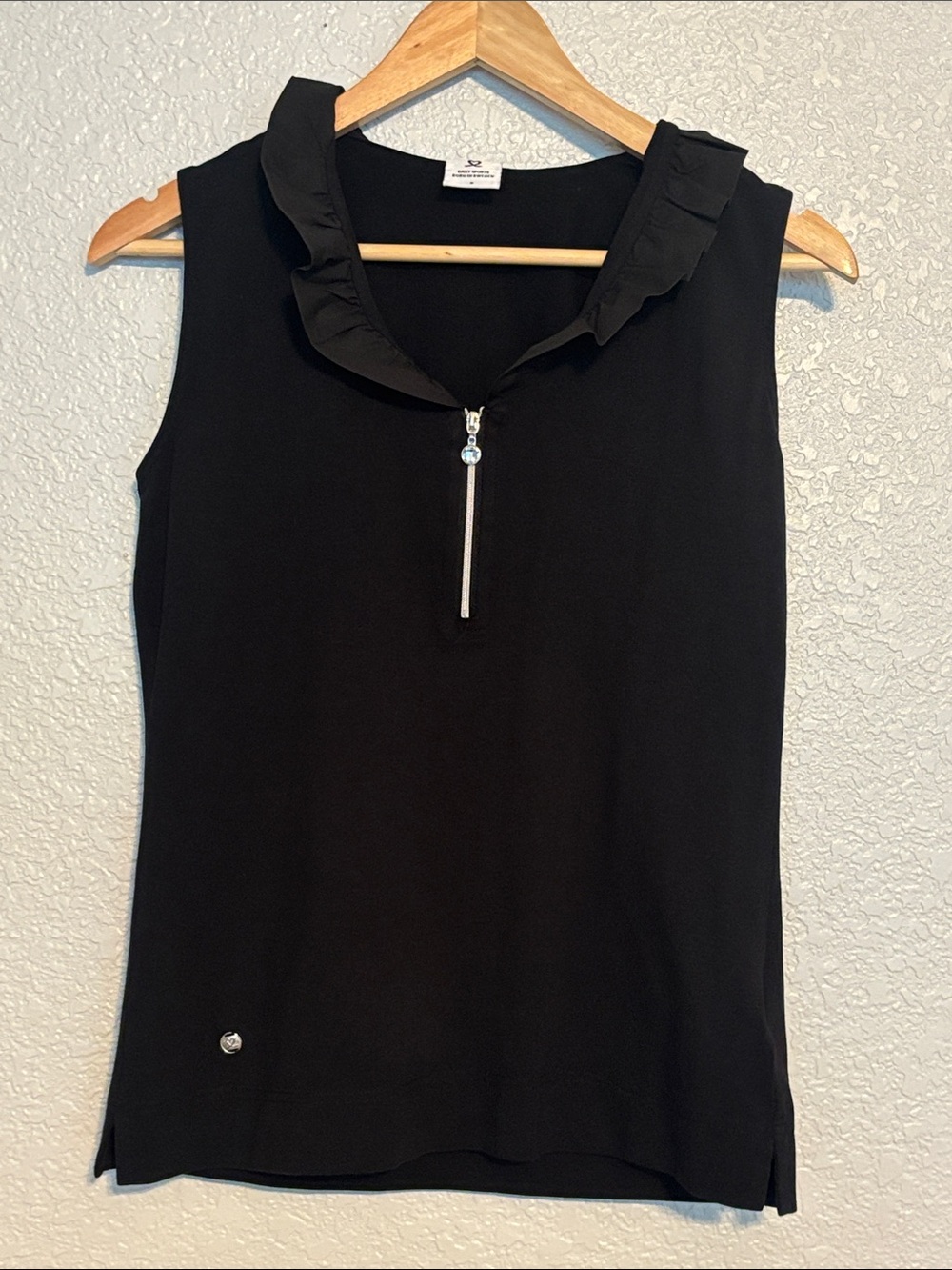 Daily Sports Black Ruffle Collar Zip Tank